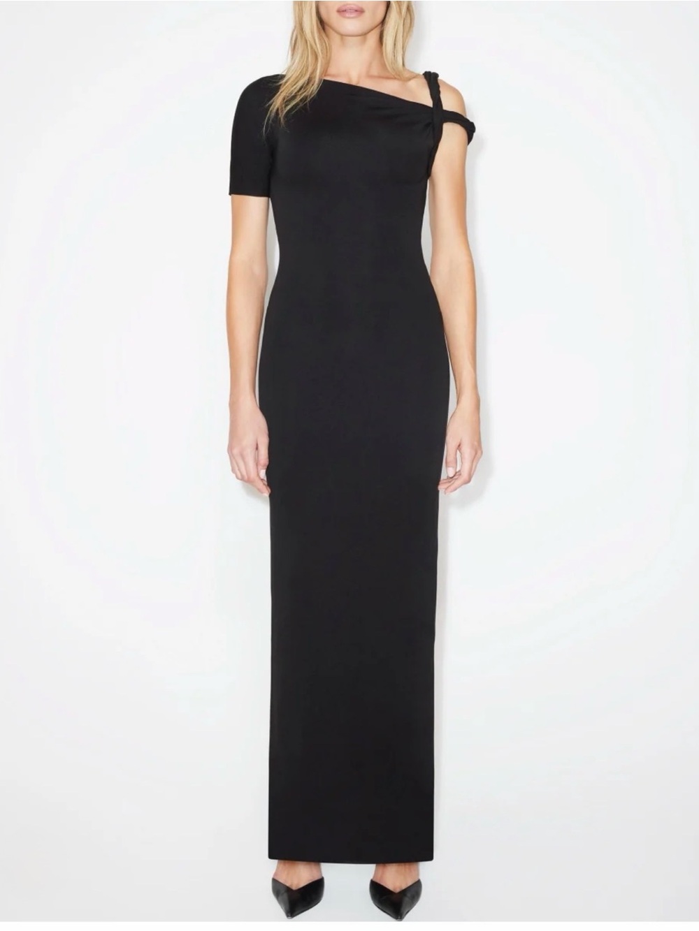 KHY Mesh Black One-Shoulder Twist Maxi Dress
